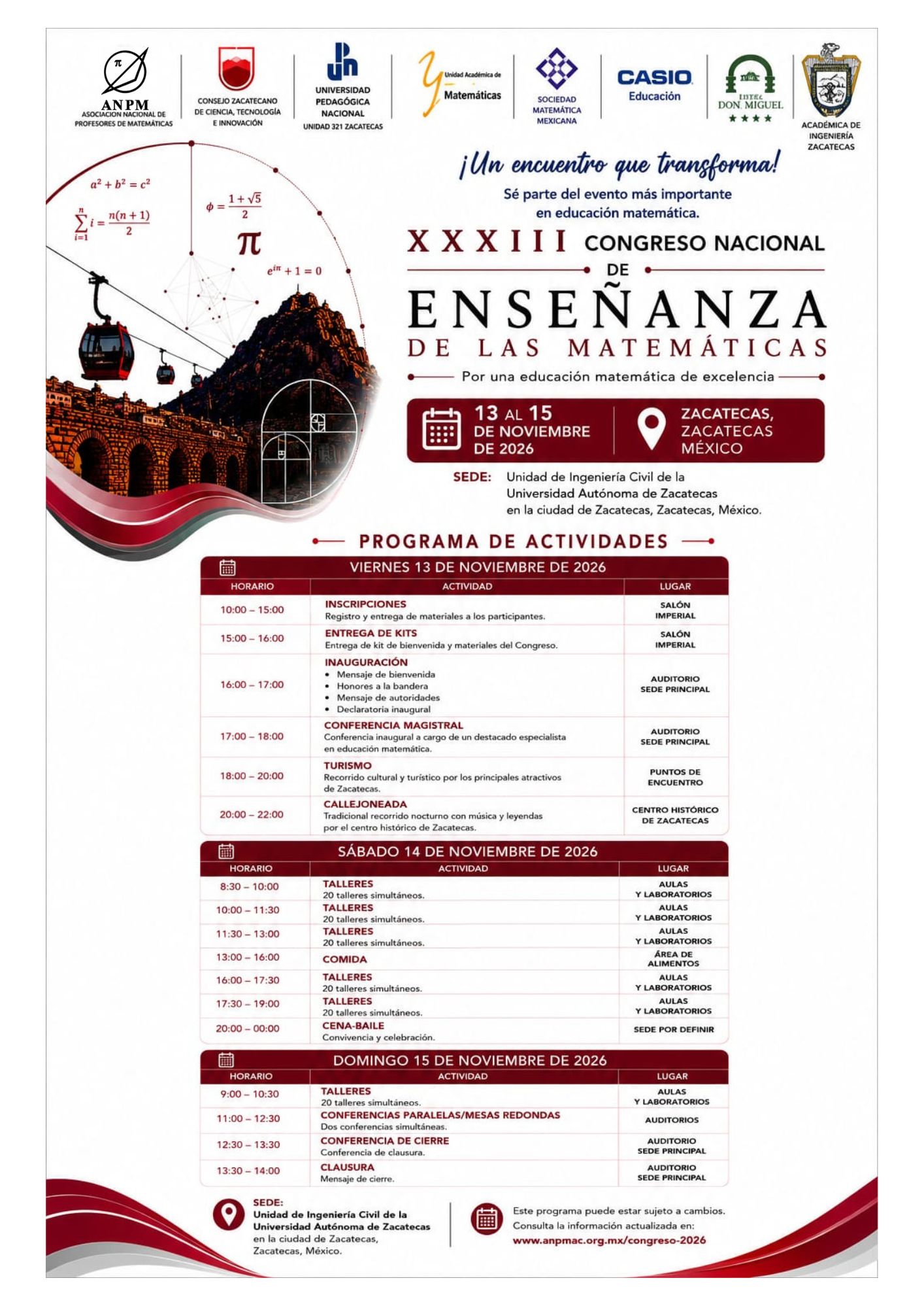 Publicación de Cronograma de Actividades del XXXIII Congreso Nacional de Enseñanza y Aprendizaje de las Matemáticas